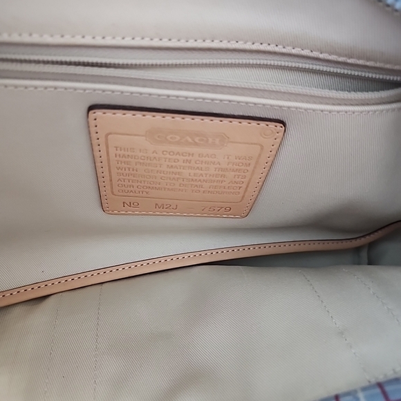 Coach Plaid Tote Bag in Tan and Blue Preppy COACH Hampton M2J-7579 Spring Purse - Picture 16 of 16